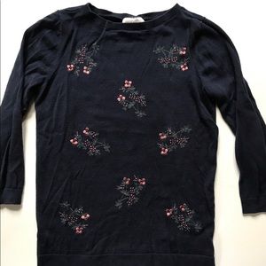 Loft Outlet floral embroidered navy sweater